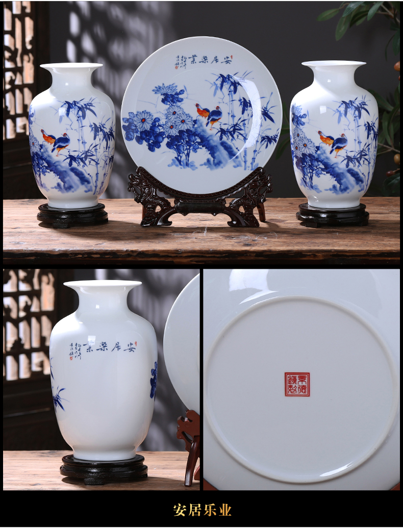 Jingdezhen ceramics floret bottle three - piece furnishing articles of modern Chinese style household living room TV ark adornment arranging flowers