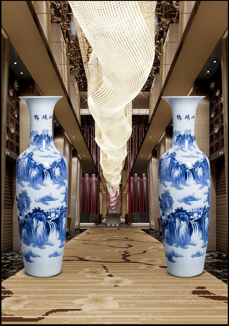 Jingdezhen ceramics hand - made extra large blue and white porcelain vases, new Chinese style household hotel ground adornment furnishing articles