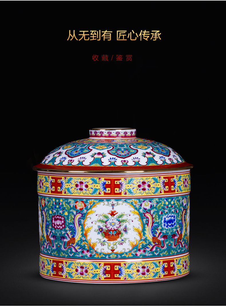 Jingdezhen ceramics colored enamel paint caddy fixings puer tea cake as cans of large household sealed container storage tank