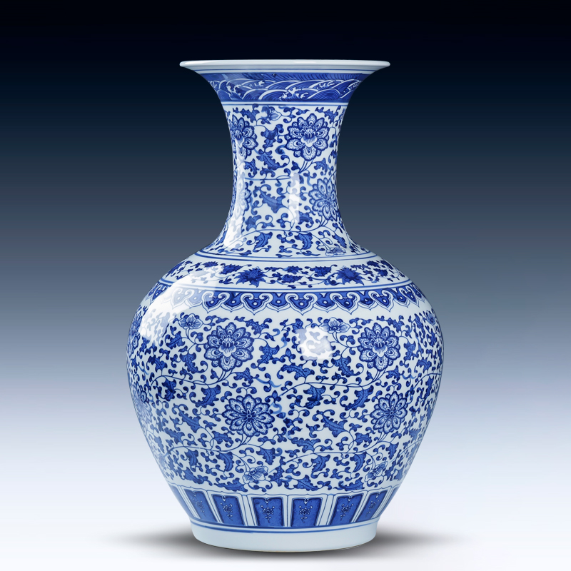 Jingdezhen porcelain ceramic large blue and white porcelain vase landed furnishing articles sitting room of Chinese style household flower adornment ornament