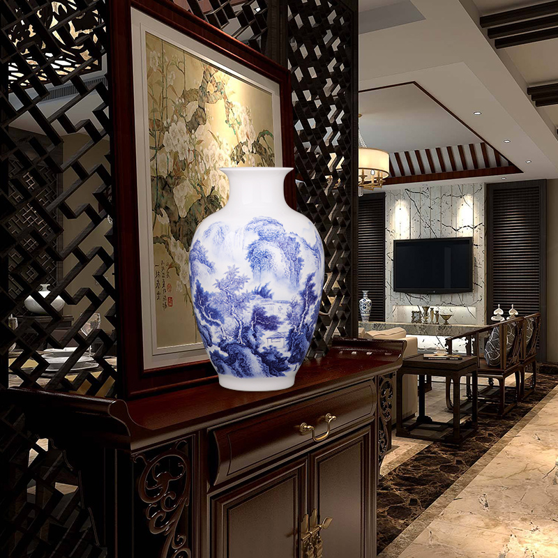 Jingdezhen ceramics landscape of blue and white porcelain vases, flower arranging furnishing articles mesa of the sitting room of Chinese style household decorations decoration