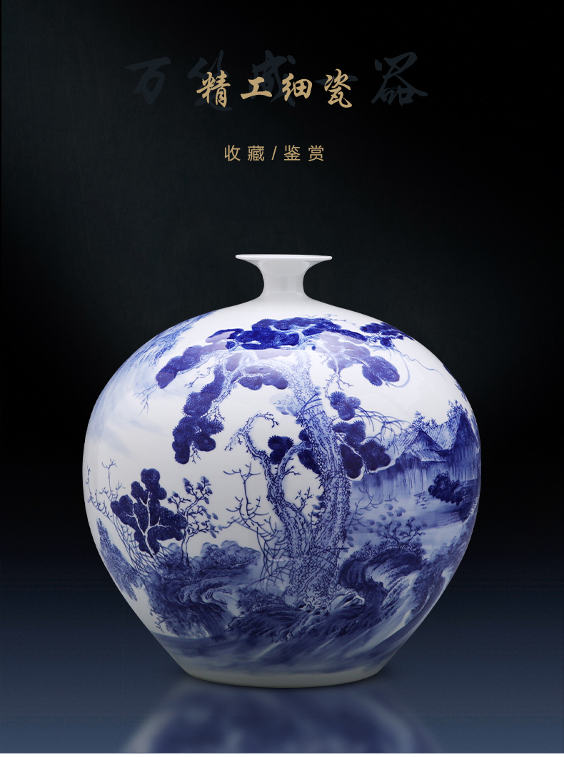 Jingdezhen ceramics hand - made landing large blue and white porcelain vase furnishing articles sitting room of Chinese style household decoration bottles