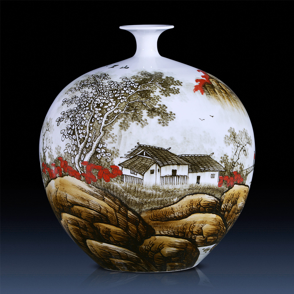 Jingdezhen ceramics glaze color hand - made under ground vase pomegranate bottles of large landscape bottle Chinese style living room furnishing articles