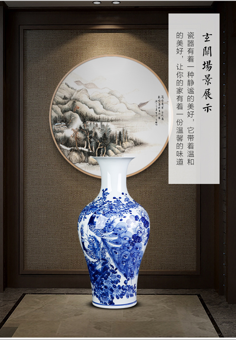 Jingdezhen ceramics hand - made archaize large blue and white porcelain vase sitting room ground study of new Chinese style household furnishing articles