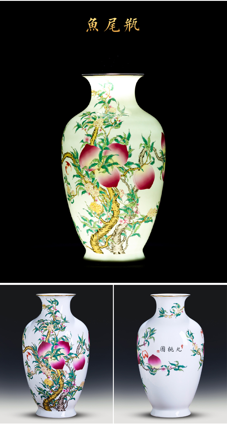 Jingdezhen ceramics thin foetus nine peach figure vase furnishing articles of new Chinese style household living room TV cabinet flower decorations