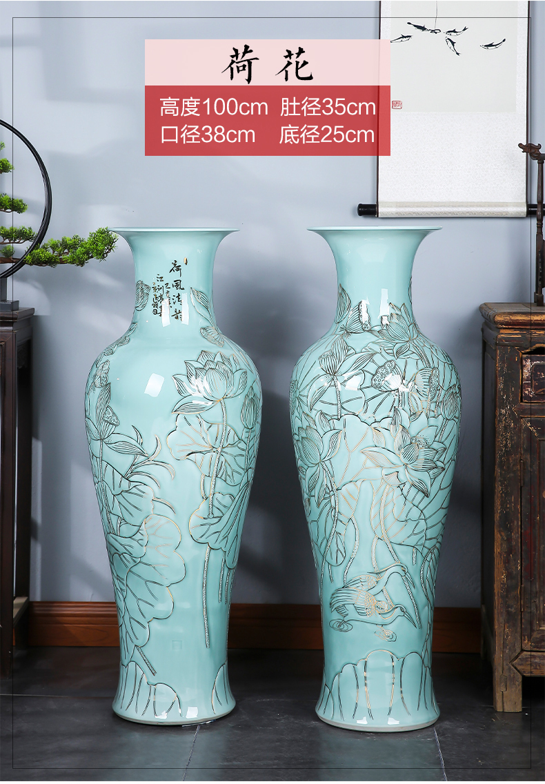 Jingdezhen ceramics anaglyph hand - made paint floor extra large vases, Chinese hotels sitting room adornment is placed