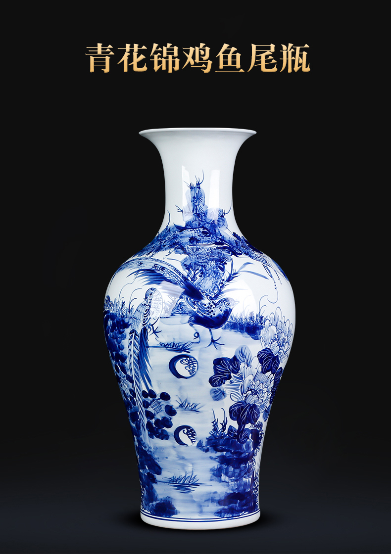 Jingdezhen ceramics hand - made archaize large blue and white porcelain vase sitting room ground study of new Chinese style household furnishing articles