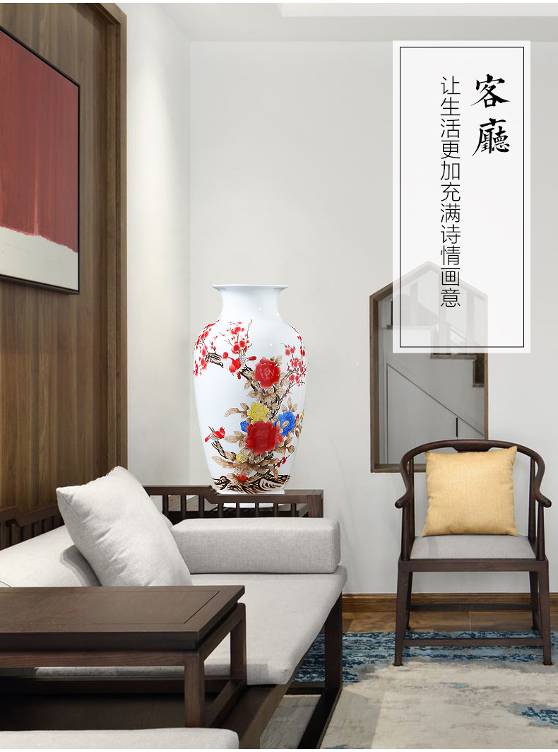 Jingdezhen ceramics powder enamel peony flowers in the vase is placed the new Chinese style big hydroponic home sitting room adornment