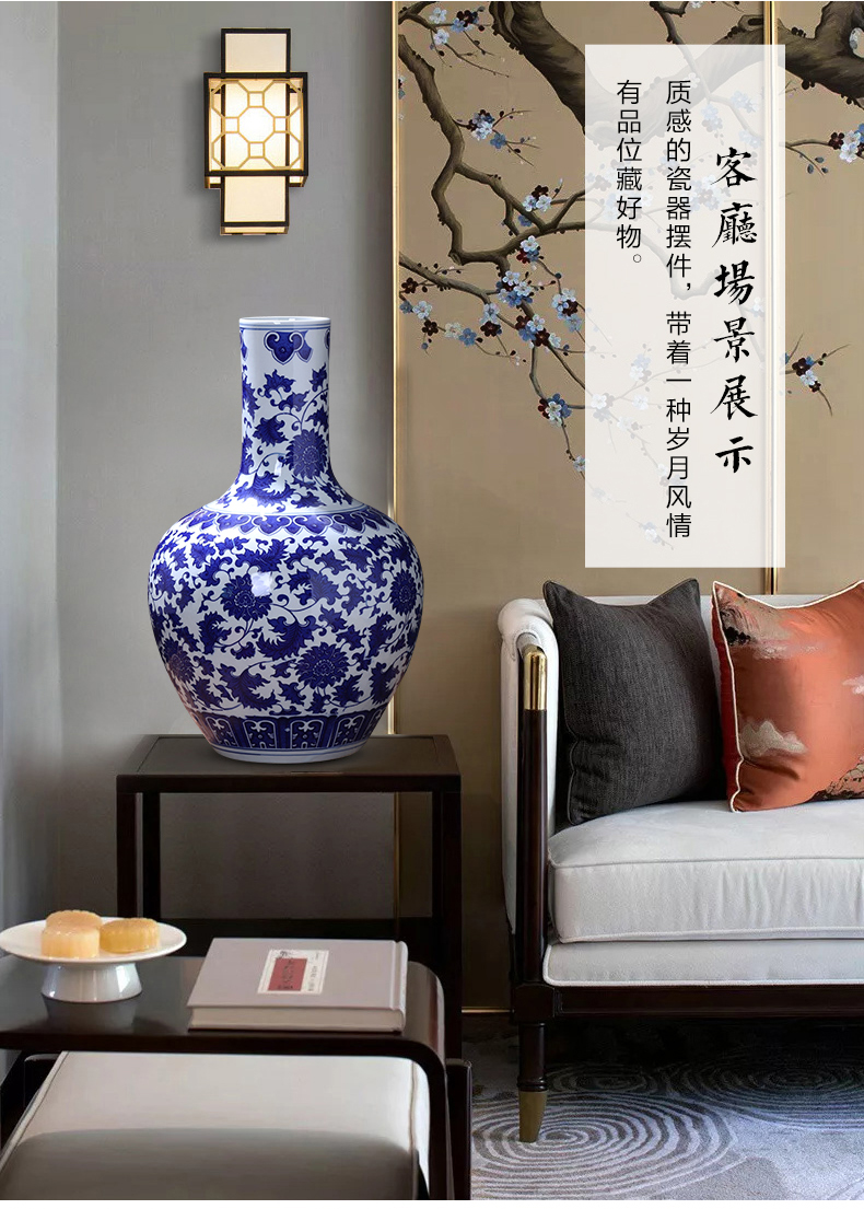 Jingdezhen ceramics blue and white porcelain vase furnishing articles of Chinese style living room floor large flower arranging TV ark, household act the role ofing is tasted