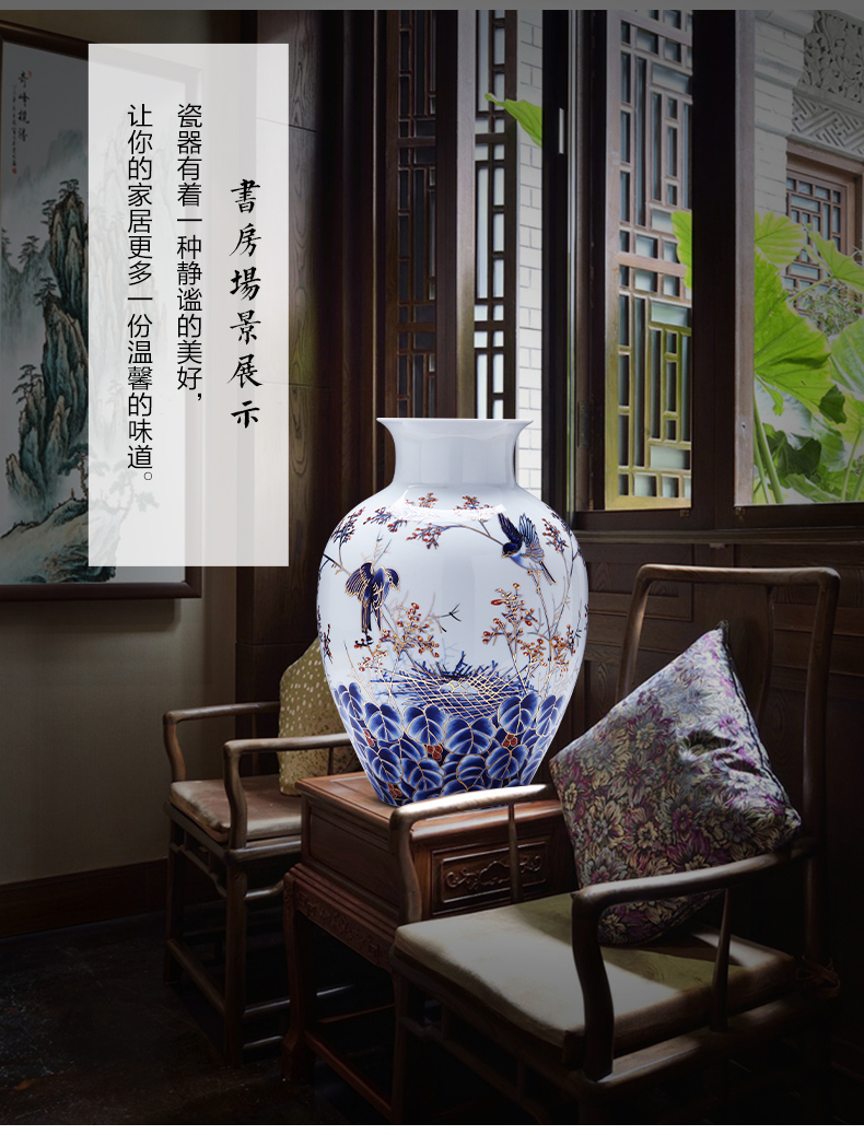 The see colour blue and white porcelain of jingdezhen ceramics hand - made large vases, new Chinese style light key-2 luxury home sitting room adornment is placed