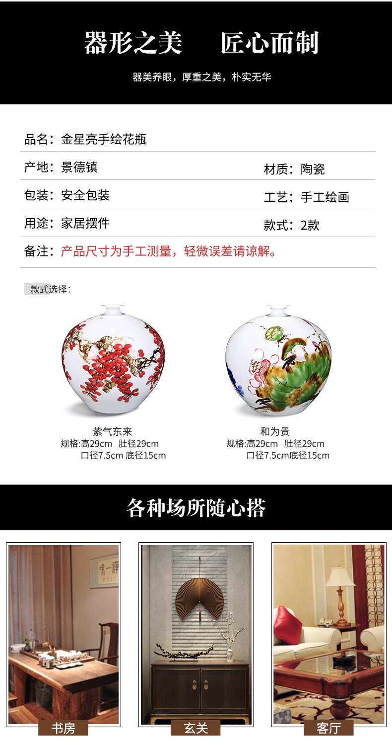 Jingdezhen ceramics vase hand - made flower arranging furnishing articles of modern Chinese style household living room TV cabinet decoration porcelain