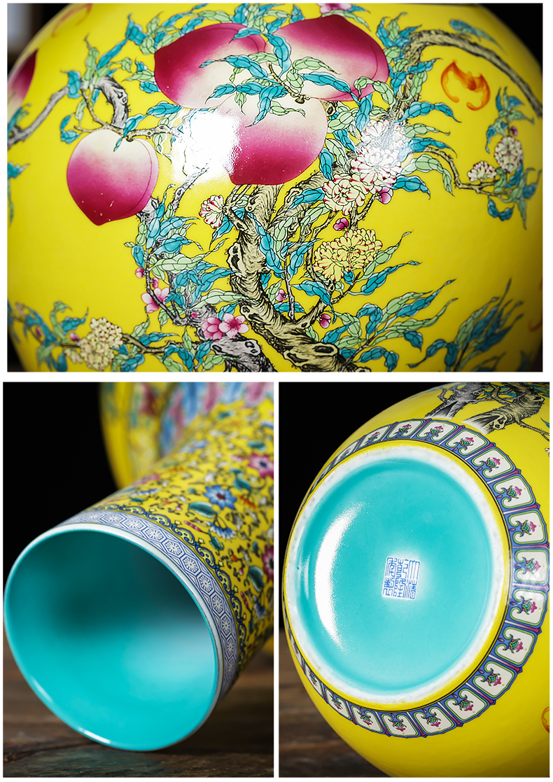 Jingdezhen porcelain ceramic vase furnishing articles yellow new Chinese style household living room TV cabinet flower adornment ornament