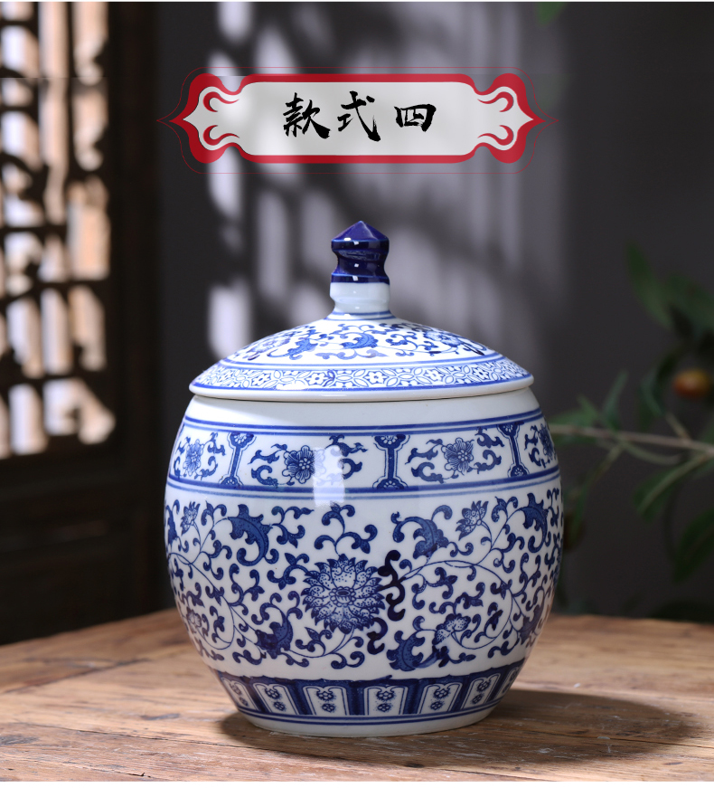 Son of jingdezhen ceramics POTS sealed storage tank with cover of blue and white porcelain tea pot of Chinese traditional medicine can household decorations