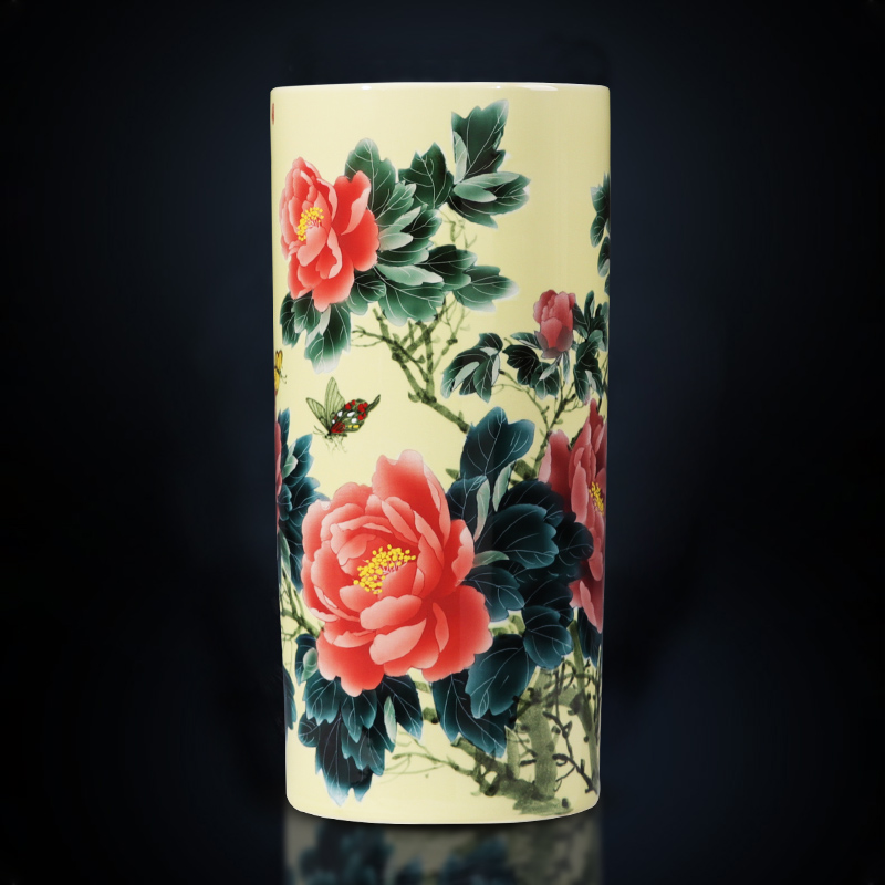 Jingdezhen ceramics hand - made vases straight cylinder large high ground Chinese style home sitting room adornment is placed