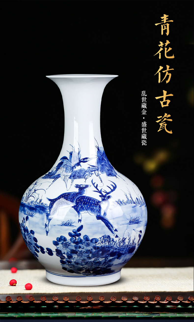 Jingdezhen ceramics hand - made archaize large blue and white porcelain vase sitting room ground study of new Chinese style household furnishing articles