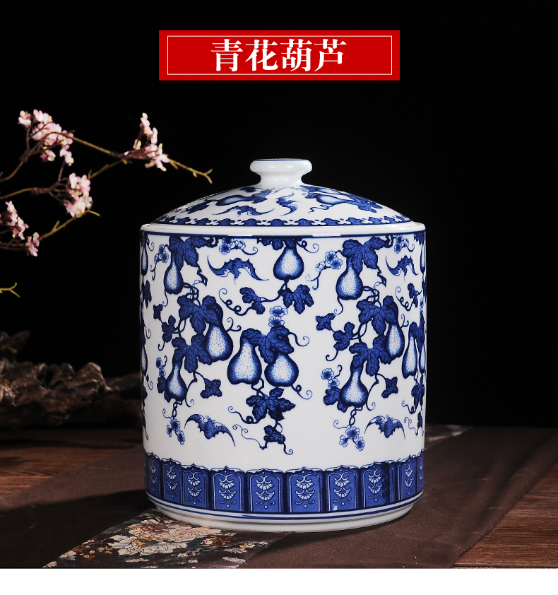 Jingdezhen blue and white porcelain tea pot restoring ancient ways chinaware furnishing articles large tea cake with cover tank storage tank receive a jar