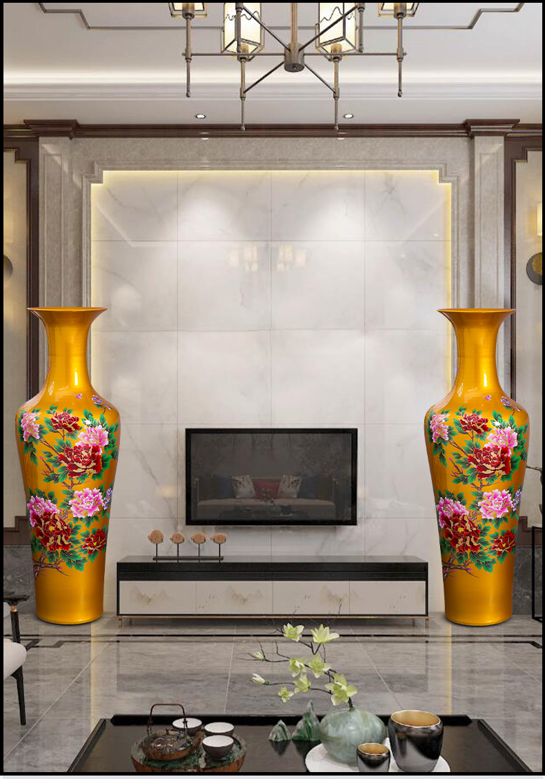 Jingdezhen porcelain ceramic red peony oversized ground vase hotel opening home sitting room adornment is placed