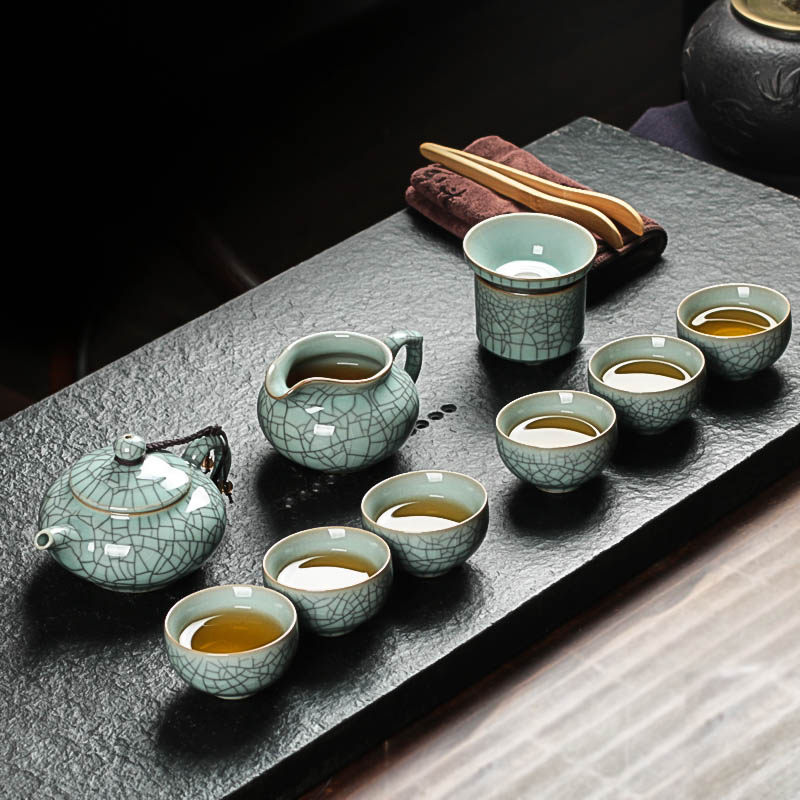 Net Hidden Blue Porcelain Whole Qigfu Tea Furniture Ice Cracking Ceramic Home Indoor Teapot Tea Cup Tea Sea Single Cup Gift Box Kit-Taobao