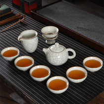 Longquan Handmade Ru Kiln Tea Set Household Chinese Ceramic Ru Porcelain Teapot Cover Bowl Kung Fu Tea Set Open Celadon