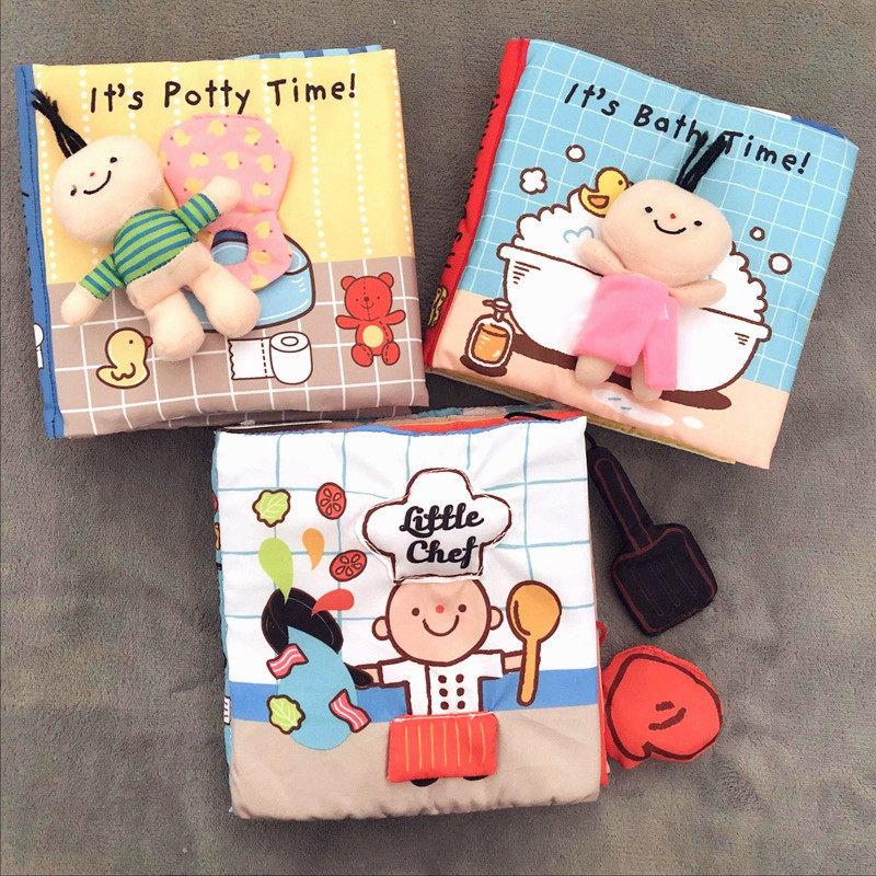 Multi-functional daily cloth book Baby life chef food three-dimensional organ Infant ring paper Early education puzzle hands-on
