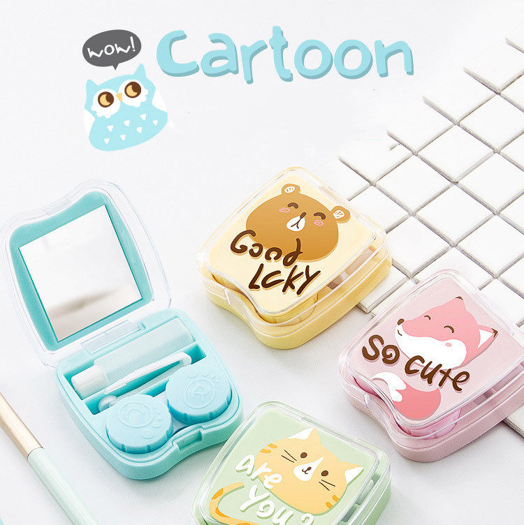 Portable contact lens box beauty pupil storage box companion box cute candy color care box