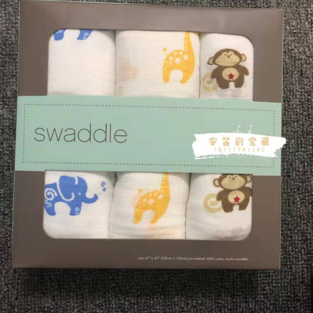 A small amount of a a saliva towel, multi-functional bib, burp towel, muslin cotton, 120*120 gauze wrap