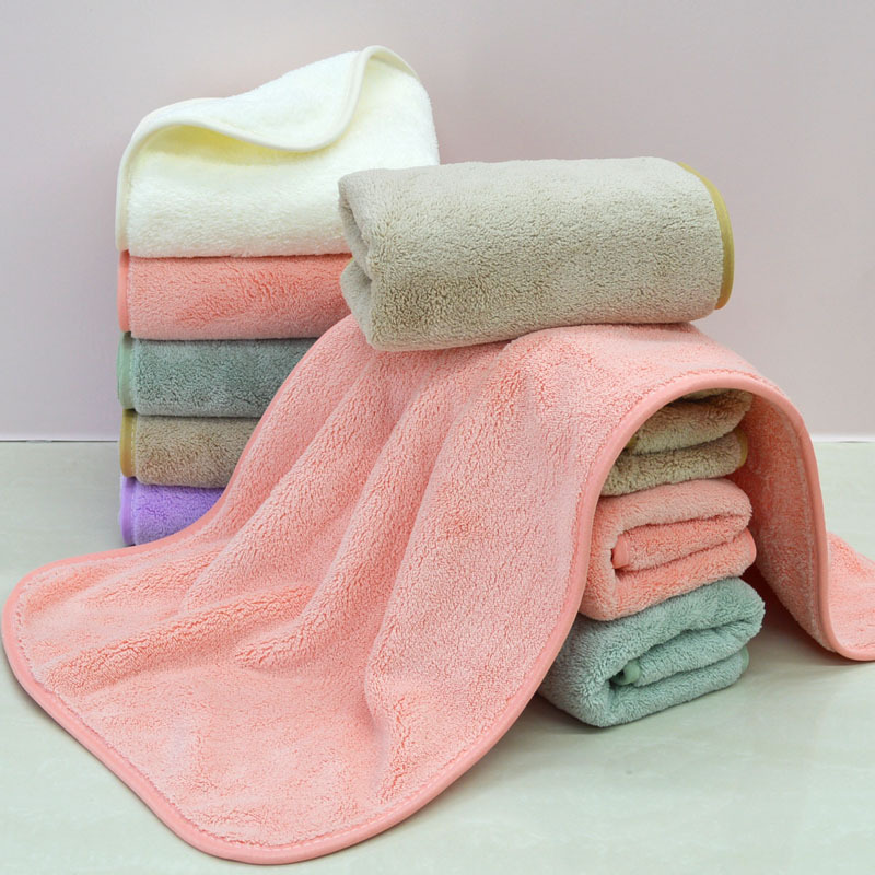 Coral Velvet Towel, Medium Size, Adult Household Hanging Type, Solid Color, Edged with Ties, Non-Shedding, Suitable for Student Dormitory Face Washing