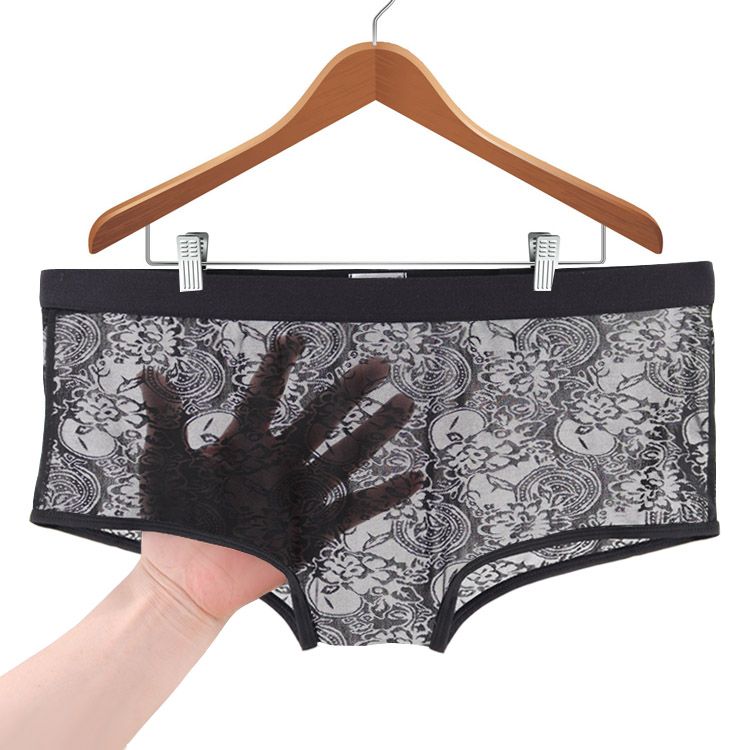 Quần lót nam trong suốt nam một mảnh boyshort ren unisex liền mạch quần khiêu dâm đầu thoáng khí liền mạch quần sịp cotton nam