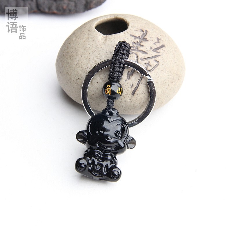 Happy Little Monkey Keychain Pendant Natural Obsidian Zodiac Monkey Pendant Car Keychain Accessory Happy Little Monkey Keychain Pendant Natural Obsidian Zodiac Monkey Pendant Car Keychain Accessory