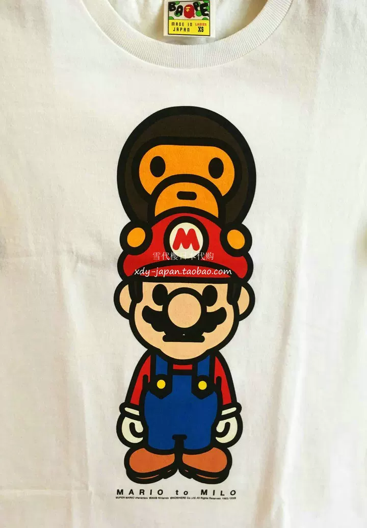 Футболка (BAPE x MARIO) лимитированная белая с принтом, размер XS