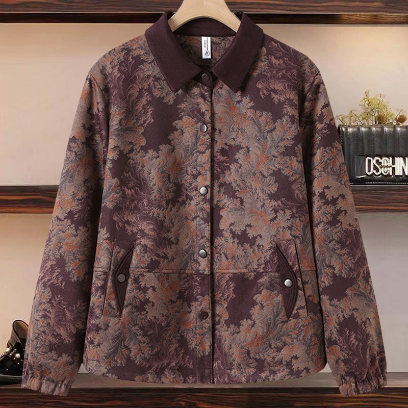 Mom's Style Ink Print Short Jacket Casual Women's Top Spring and Autumn New Style for 50-Year-Olds Slimming Thin Coat