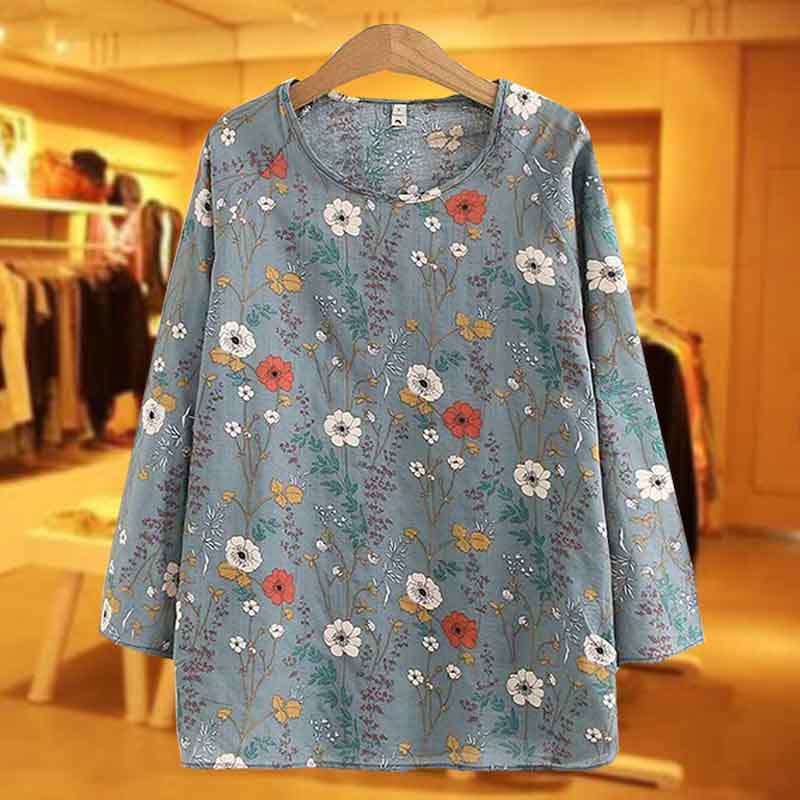 Spring and summer new middle-aged and elderly mothers wear bottoming shirt tops fashion print three-quarter sleeves small shirt middle-aged T-shirt