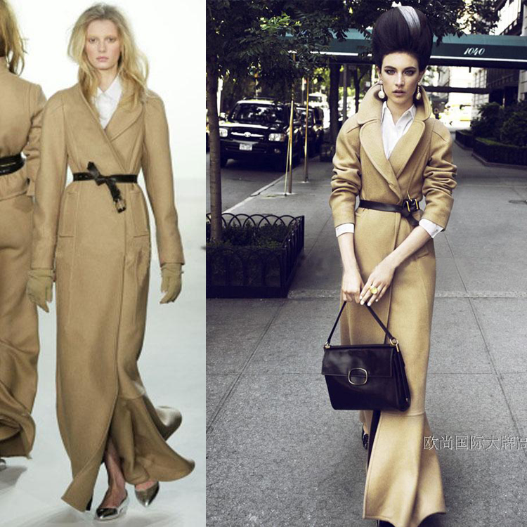 Mùa thu đông 2018 mới khoe dáng catwalk khí chất trên đầu gối áo dài đuôi cá của phụ nữ áo len thắt lưng cashmere áo măng tô burberry nữ