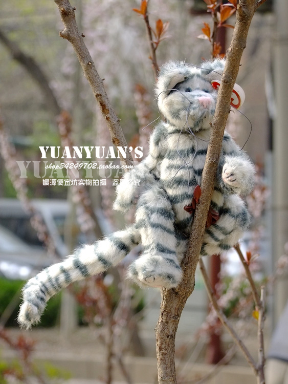 Rare vintage old antique goods 1993 super thick plush gray tabby cat five-joint cat doll toy