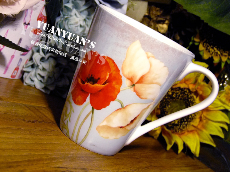 British Dunelm Romantic Red Flowers Printed Premium Bone Porcelain Mark Cup Coffee Cup Sub official web in sale