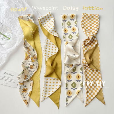 taobao agent Gentle yellow small silk scarf female spring, summer, autumn long strips, small scarf decorative hair band multi -function tie bag