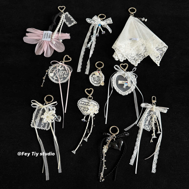Feytiy Japanese Order Style Handmade Beaded Lace Bag Charm Bow Phone Charm Keychain Feytiy Japanese Order Style Handmade Beaded Lace Bag Charm Bow Phone Charm Keychain