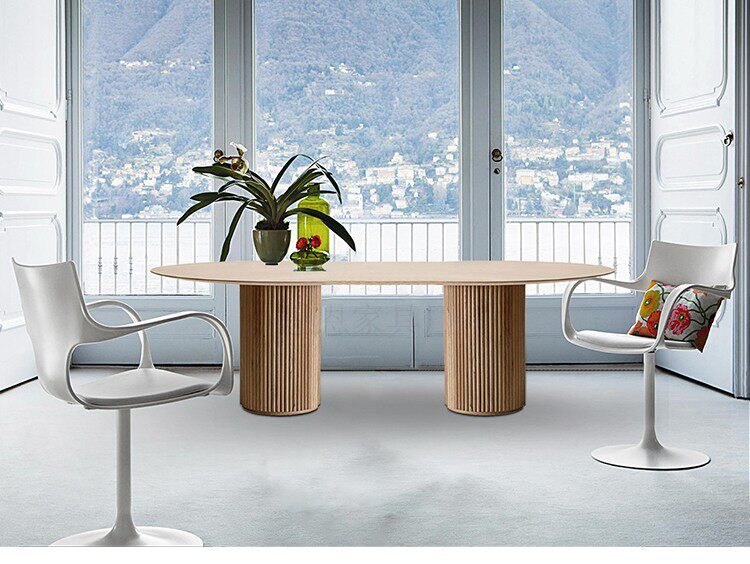 Nordic pure solid wood personality office conference table oval dining table simple long desk modern log workbench