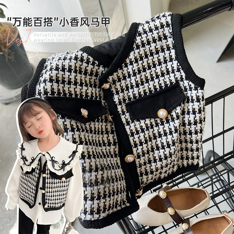 Egg Roll Mm Girl Knit Waistcoat 2022 Spring Dress New Children Foreign Pie Sleeveless Vest Baby Spring Autumn Little Scents