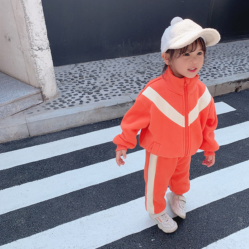 Girl Suit Autumn Winter 2020 New Children's Baby Winter Clothing Plus Suede Net Red Girl Sports Ultra-Foreign Pie two sets