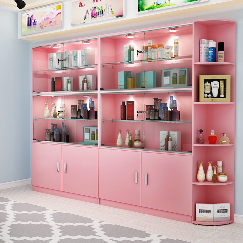 Cosmetics display beauty salon transparent glass door products with lock simple modern