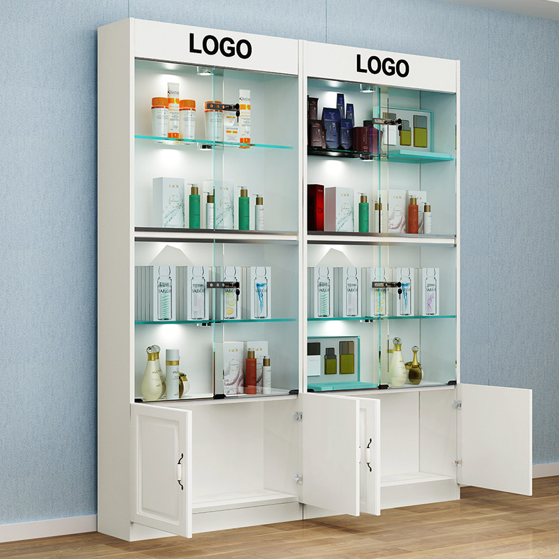 Cosmetics display cabinet Beauty salon product display rack Transparent glass door with lock gift cabinet Commercial display shelf