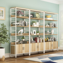  Steel and wood bookshelf floor-to-ceiling simple multi-layer living room shelf Modern simple wrought iron shelf display rack bookcase combination