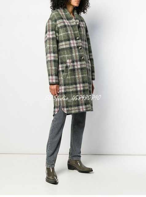 19 ລະດູຫນາວ ISA ຝຣັ່ງ blogger street style plaid woolen coat plaid mid-length coat lapel ສໍາລັບແມ່ຍິງ