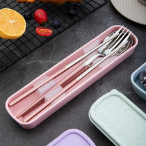 Portable chopstick spoon fork suit Spanish cutlery box adult non-slip 304 stainless steel student cute outdoor containing