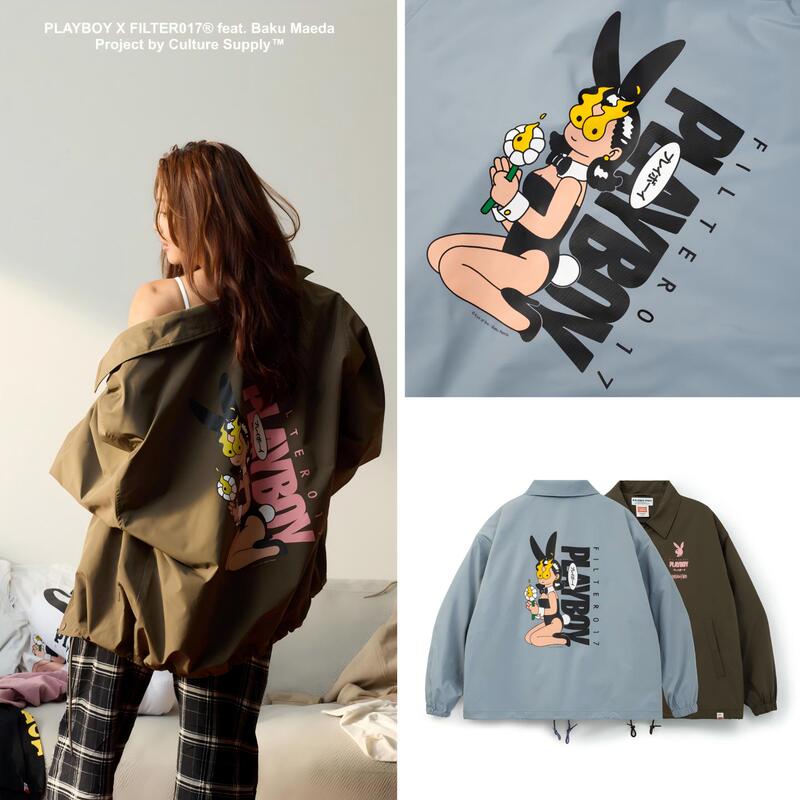Filter017 Collaboration with Playboy Coach Jacket Retro Stand Collar Outerwear Sports Style Loose Street Style Illustration
