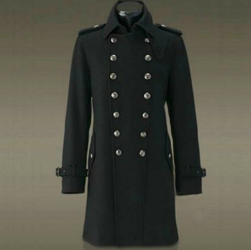 German Retro Coat Men's Mid-Length Woolen Trench Coat Winter Thick Double-Breasted Woolen Warm Men's Jacket
