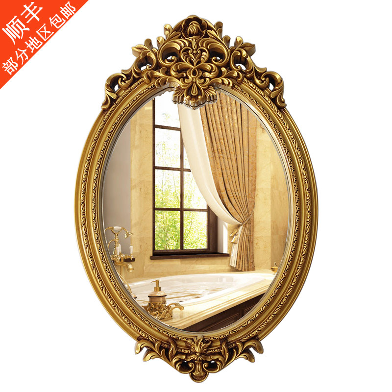 European American powder room mirror Dressing wall-mounted bathroom mirror Bathroom mirror Entrance wall retro oval decorative mirror