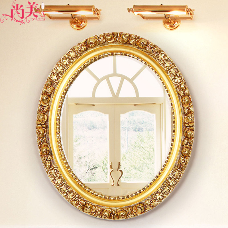 Eurostyle Classical Bathroom Mirror Wall-mounted Makeup Room Mirror Genguan Mirror Makeup Mirror Waterproof Bathroom Mirror Storefront Decorative Mirror