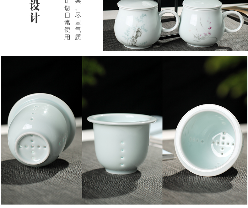 New jingdezhen ceramic cups with cover) three cups of celadon gift cup home office personal cup